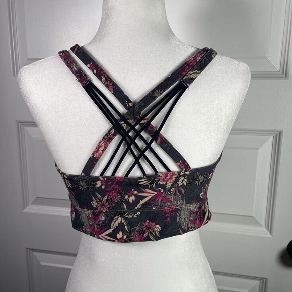 Freely Sports Bra Grey Pink Floral Strappy Racerback Crisscross Size L Large - Picture 3 of 7